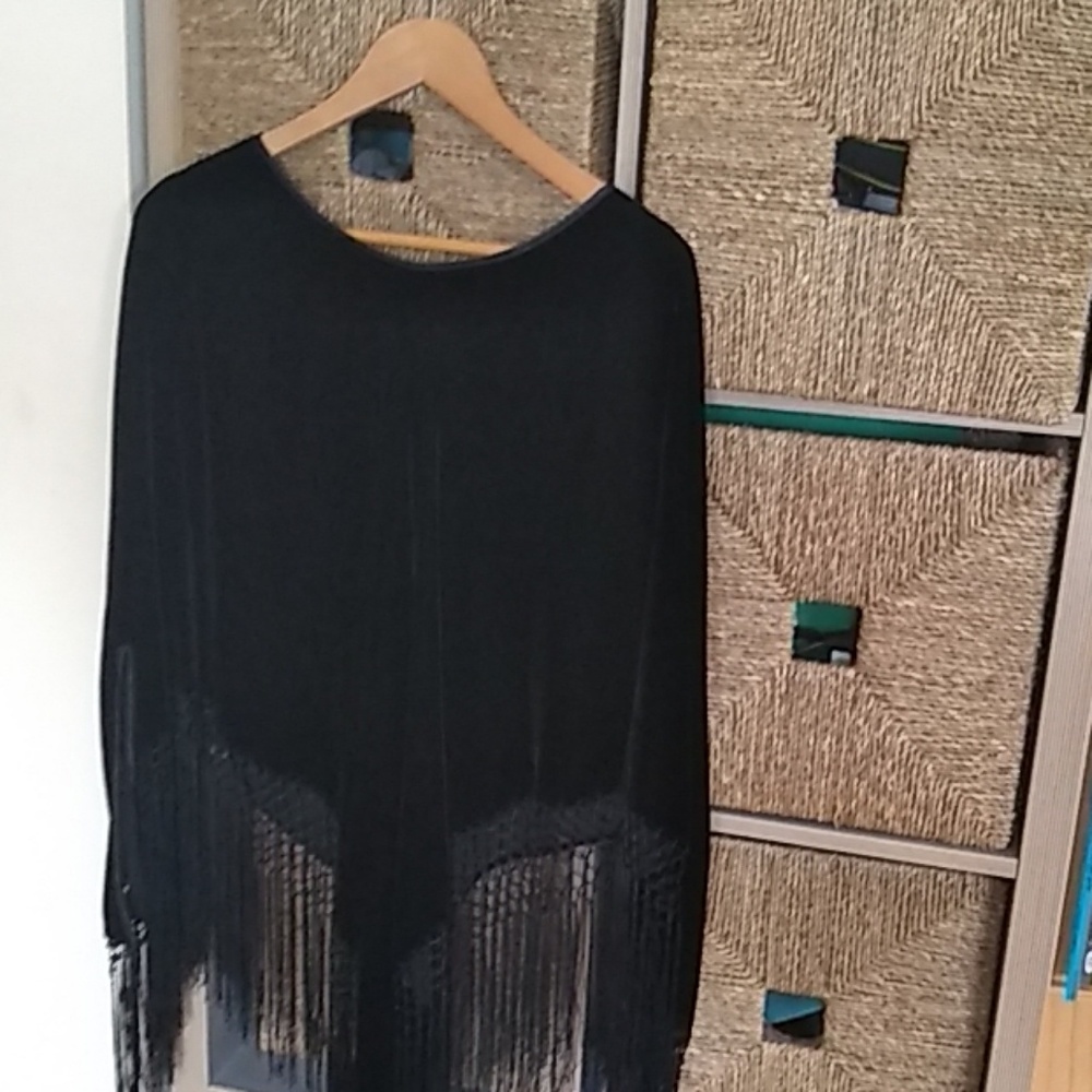 Velvet fringe poncho